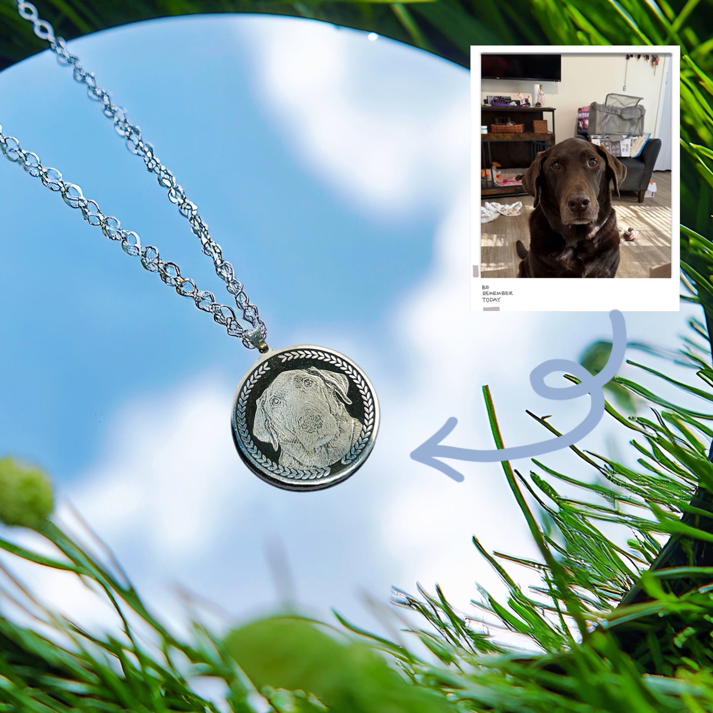 Custom Pet Outline Pendant – Round, Waterproof Titanium