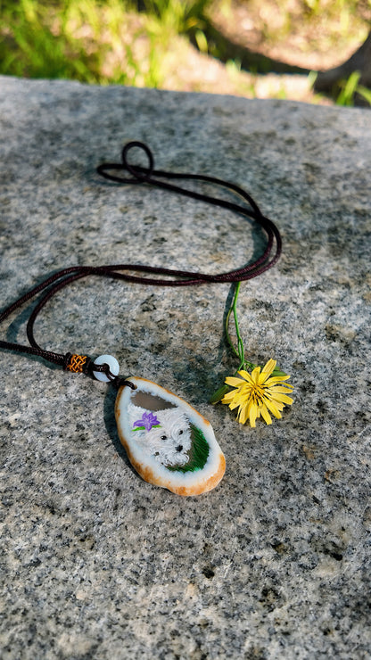 Custom Healing Agate Pet Portrait Necklace – Hand-Painted & Waterproof