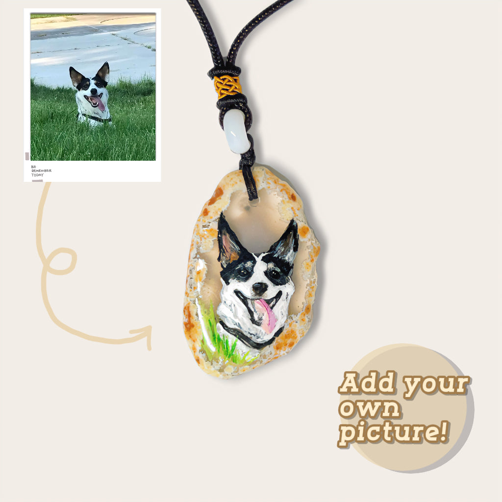 Custom Healing Agate Pet Portrait Necklace – Hand-Painted & Waterproof