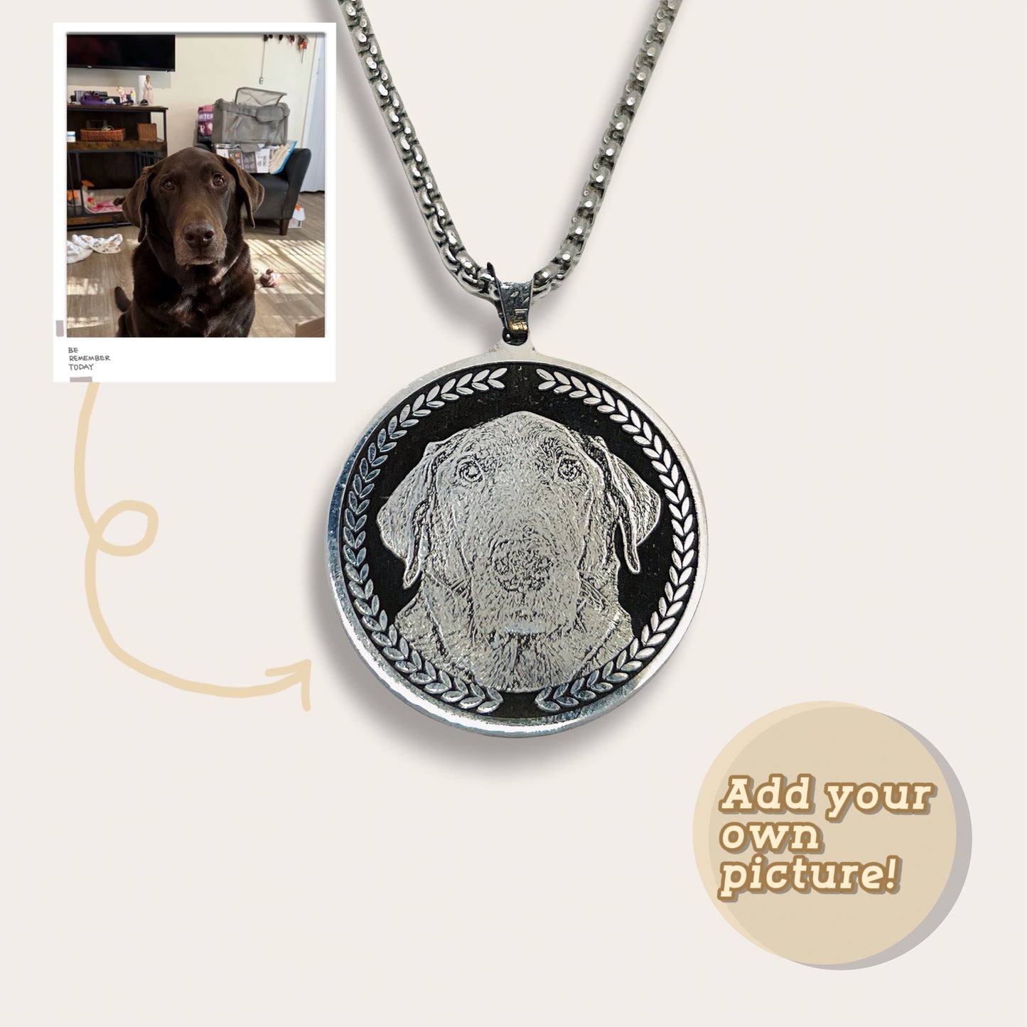 Custom Pet Outline Pendant – Round, Waterproof Titanium